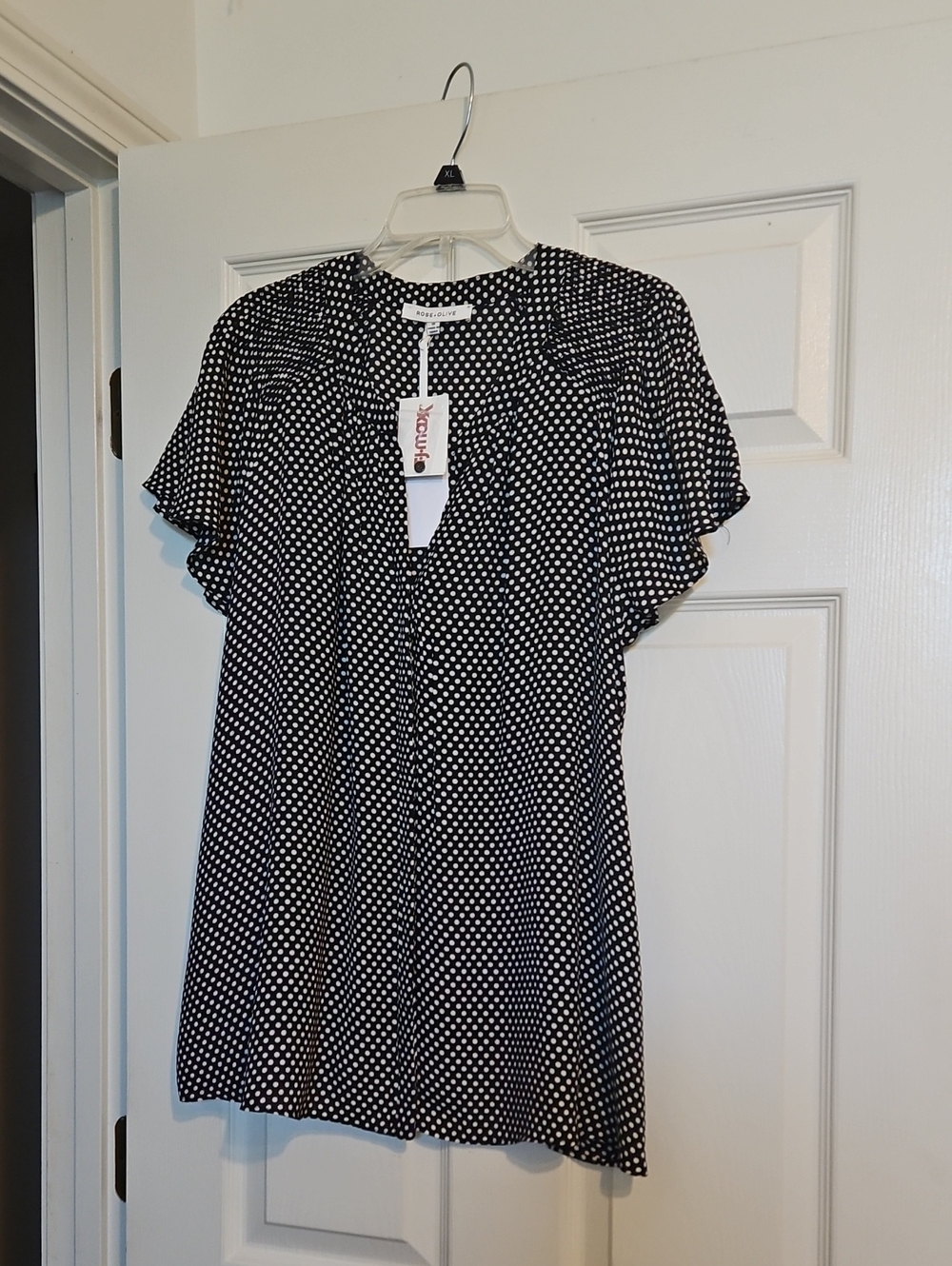 Women’s Black Polka Dot V-Neck Blouse